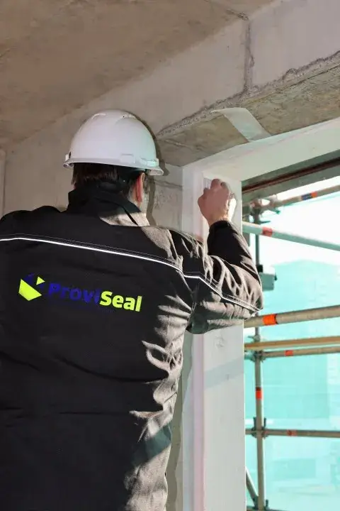 Medewerker van Proviseal aan het werk bij een kozijn
