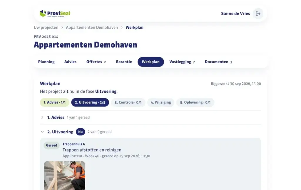Werkplan per fase in Mijn Proviseal (voorbeeldproject)